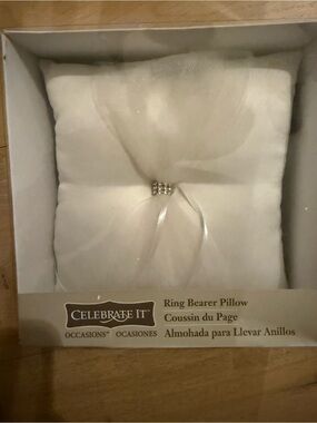Celebrate It White Satin Ring Bearer Pillow with Rhinestone Accent